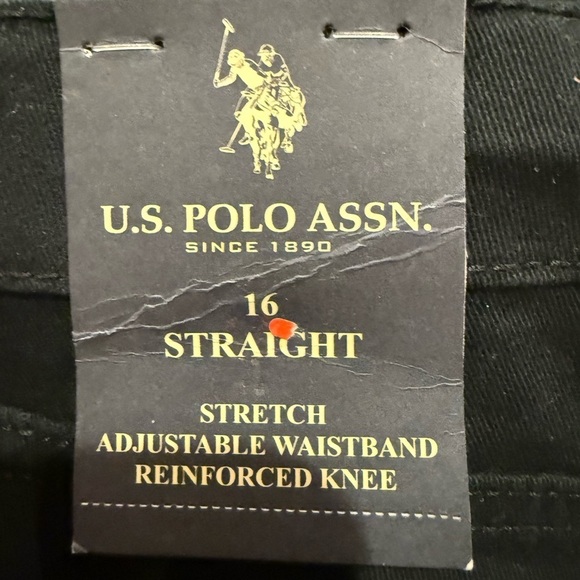 U.S. Polo Black Jeans Straight Leg Adjustable Waist Reinforced Knee Size 16 New - Picture 3 of 3